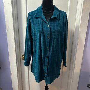 Jason Maxwell Blue Checked Fleece Button Down Top in‎ L